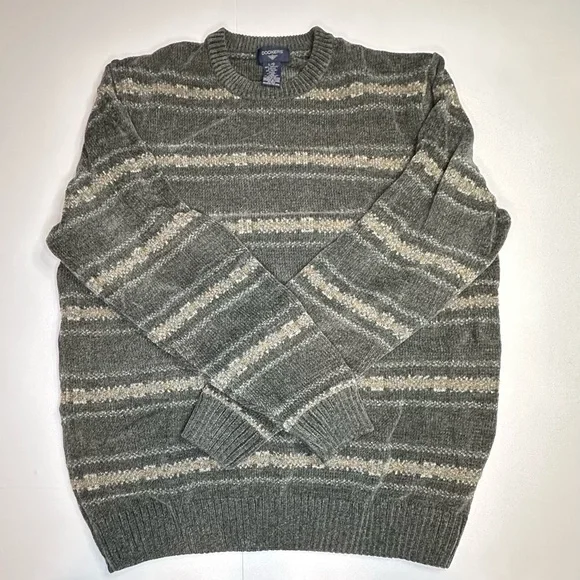 Vintage Dockers Sweater Mens Large Gray Striped Knit Pullover Crewneck 90s Soft - Picture 2 of 6